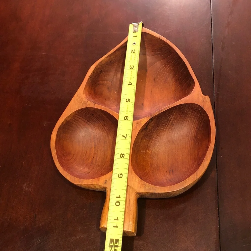 MCM Wood of the World Hand Carved Wood Leaf Tray - Picture 12 of 12